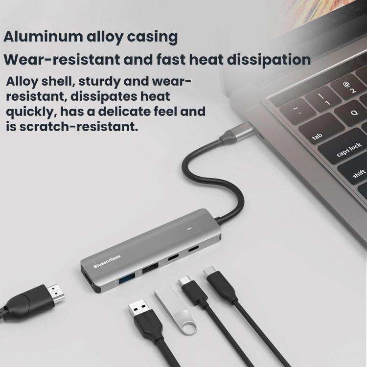 Blueendless HDMI 4K 60Hz Converter Type-C Dock, 5 in 1 USB 3.0 x 2)