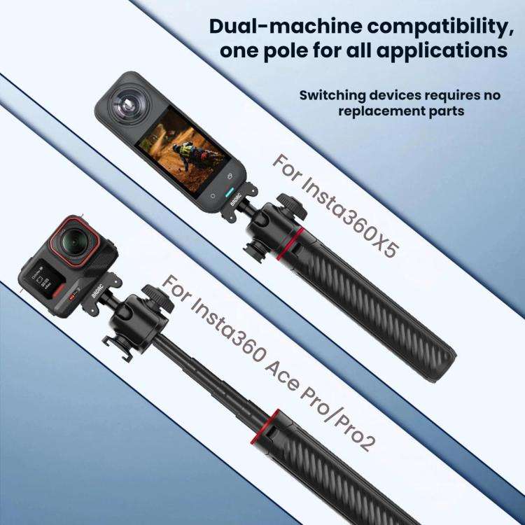 For Insta360 Ace Pro / 2 / X5 BRDRC Quick-Release Tripod Head Extension Selfie Stick