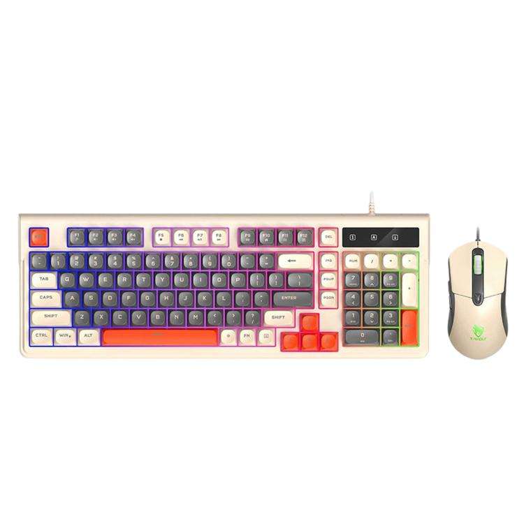 T-WOLF TF330 Wired Keyboard And Mouse Combo 3-Color Block Retro Gaming Keyboard With 98-Key Compa...