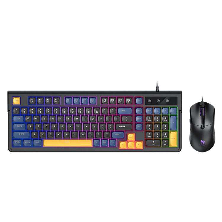 T-WOLF TF330 Wired Keyboard And Mouse Combo 3-Color Block Retro Gaming Keyboard With 98-Key Compa...
