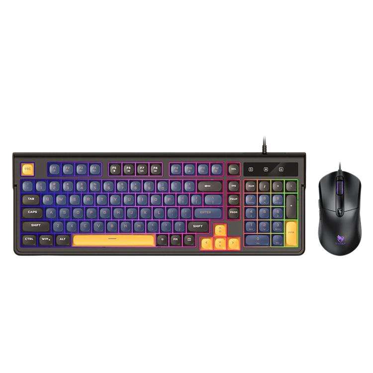 T-WOLF TF330 Wired Keyboard And Mouse Combo 3-Color Block Retro Gaming Keyboard With 98-Key Compa...