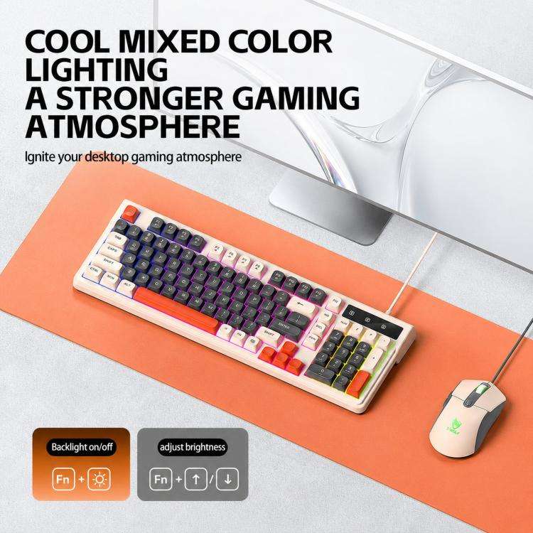 T-WOLF TF330 Wired Keyboard And Mouse Combo 3-Color Block Retro Gaming Keyboard With 98-Key Compa...