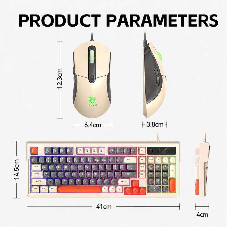 T-WOLF TF330 Wired Keyboard And Mouse Combo 3-Color Block Retro Gaming Keyboard With 98-Key Compa...