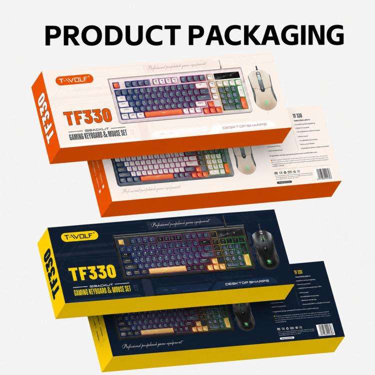 T-WOLF TF330 Wired Keyboard And Mouse Combo 3-Color Block Retro Gaming Keyboard With 98-Key Compa...