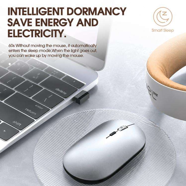 Dual Mode Wireless Bluetooth Mouse Type-C Rechargeable Slim Silent Mouse with 3D Alloy Scroll Whe...