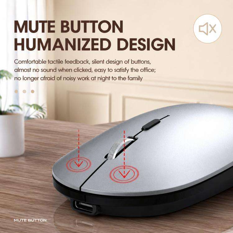 Dual Mode Wireless Bluetooth Mouse Type-C Rechargeable Slim Silent Mouse with 3D Alloy Scroll Whe...