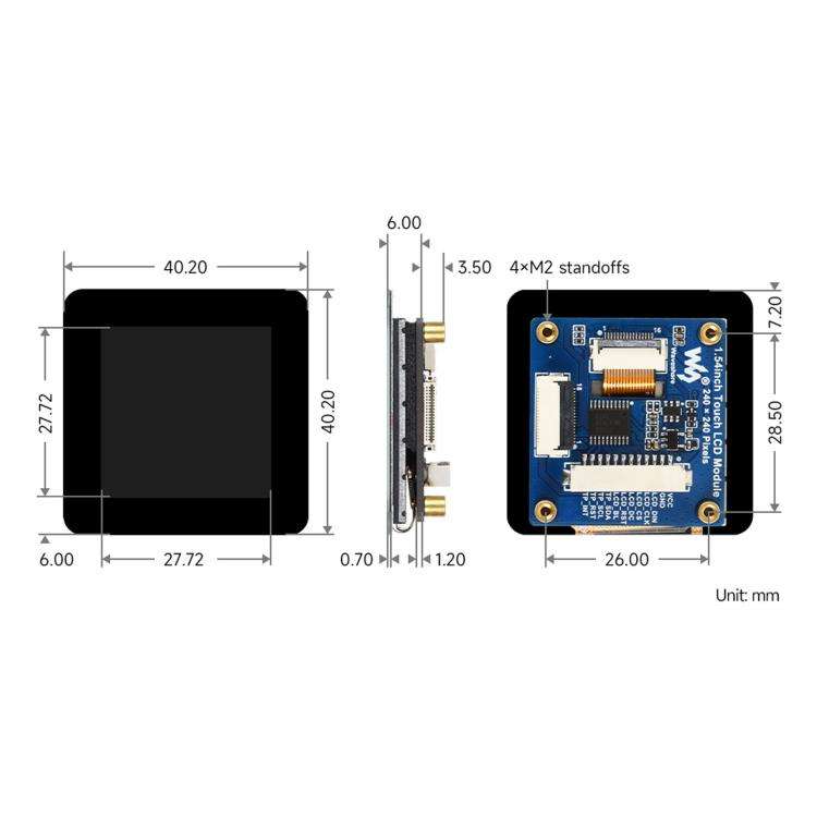 Waveshare 1.54inch Touch LCD Display Module 240×240 Resolution, IPS Panel, SPI And I2C Communica...