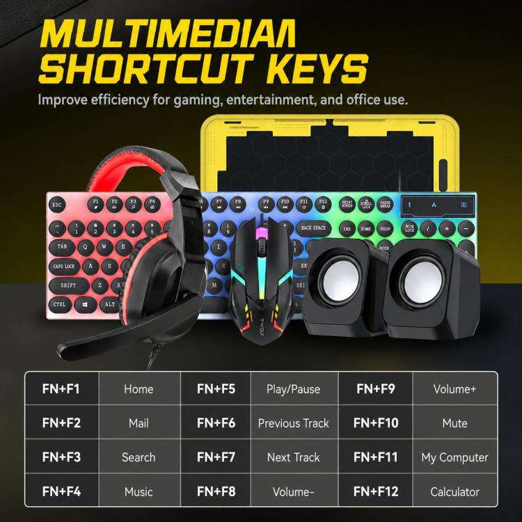 T-WOLF 5-In-1 PC Gaming Bundle Included Backlit Keyboard, Wired Mouse, Headset, Speakers And Mous...
