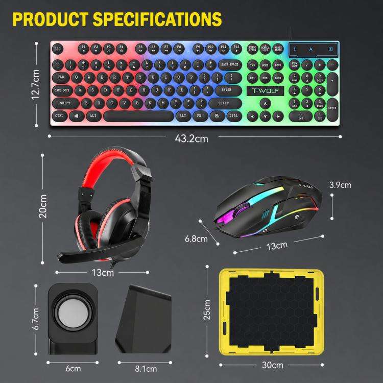 T-WOLF 5-In-1 PC Gaming Bundle Included Backlit Keyboard, Wired Mouse, Headset, Speakers And Mous...