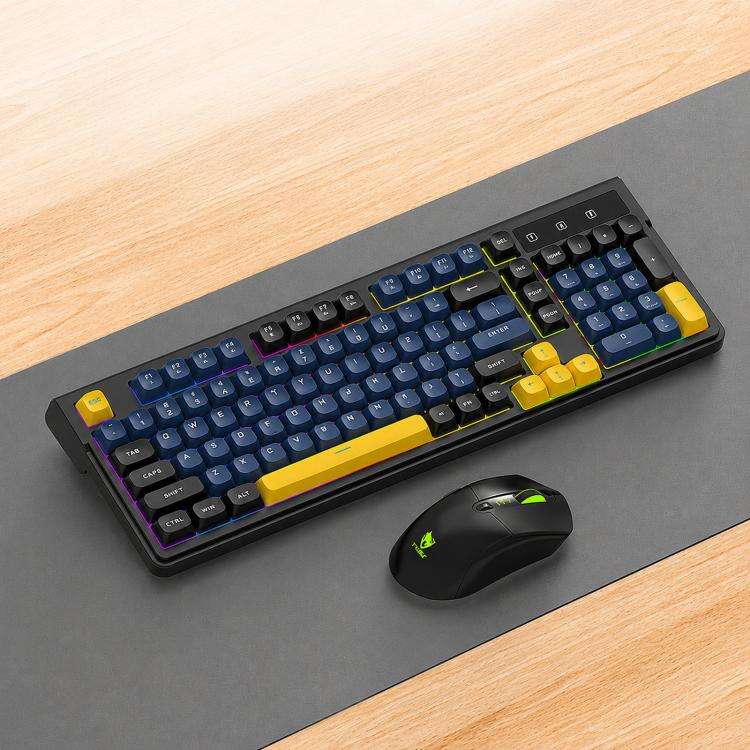 T-WOLF TF300 Rechargeable Wireless Keyboard and Mouse Combo 2.4G/Bluetooth Dual Mode 98-Key Compa...