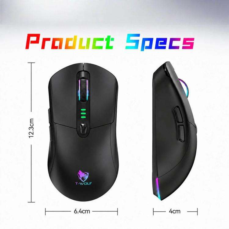 T-WOLF X5 Tri-Mode Wireless Gaming Mouse 12800 DPI Adjustable Rechargeable Gamer Mouse With RGB B...