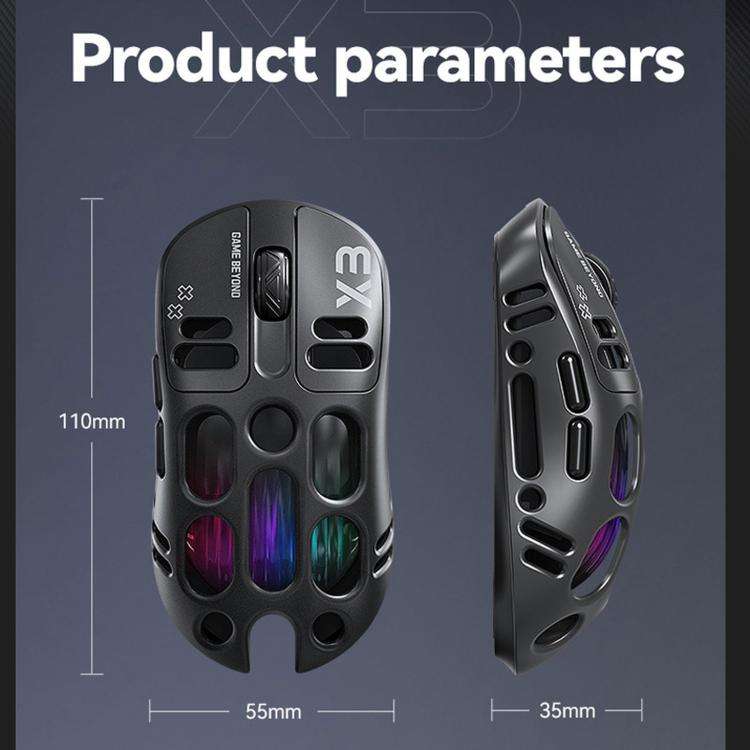 T-WOLF X3 Tri-Mode Wireless Gaming Mouse Ultra-Lightweight Hollow-Out Honeycomb Shell 8000 DPI