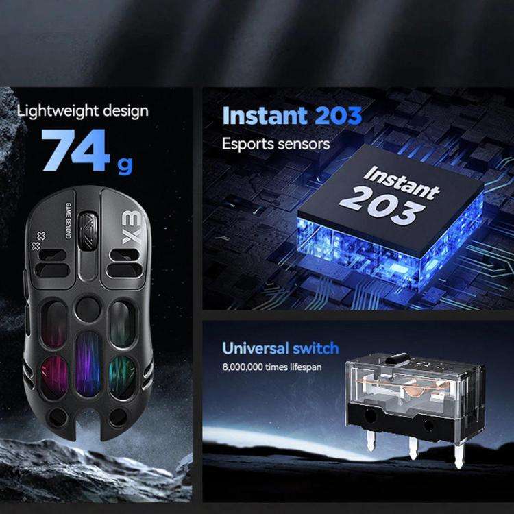 T-WOLF X3 Tri-Mode Wireless Gaming Mouse Ultra-Lightweight Hollow-Out Honeycomb Shell 8000 DPI