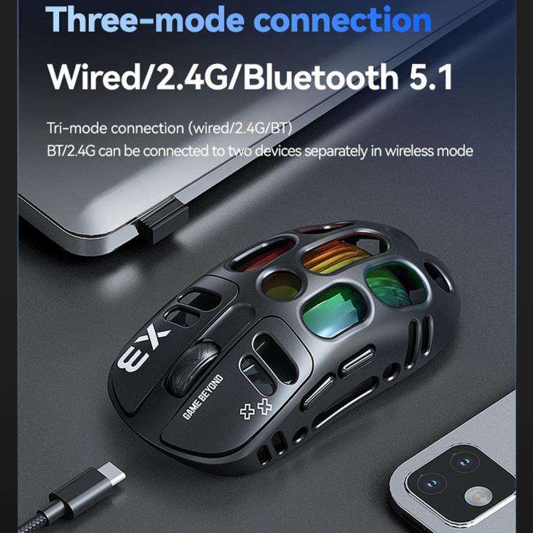 T-WOLF X3 Tri-Mode Wireless Gaming Mouse Ultra-Lightweight Hollow-Out Honeycomb Shell 8000 DPI