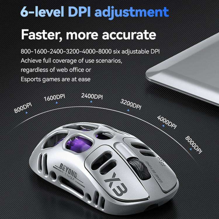 T-WOLF X3 Tri-Mode Wireless Gaming Mouse Ultra-Lightweight Hollow-Out Honeycomb Shell 8000 DPI