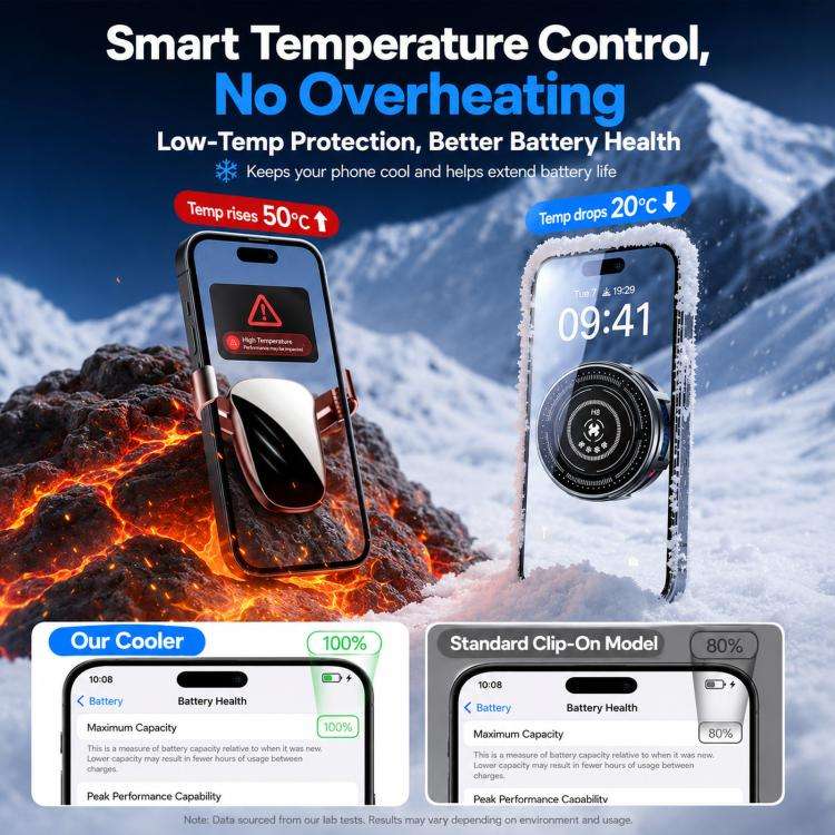 17mm Ball Joint Magnetic Phone Cooler 3-Speed Semiconductor Cooling Fan, H8A Cooler Only, with Ai...