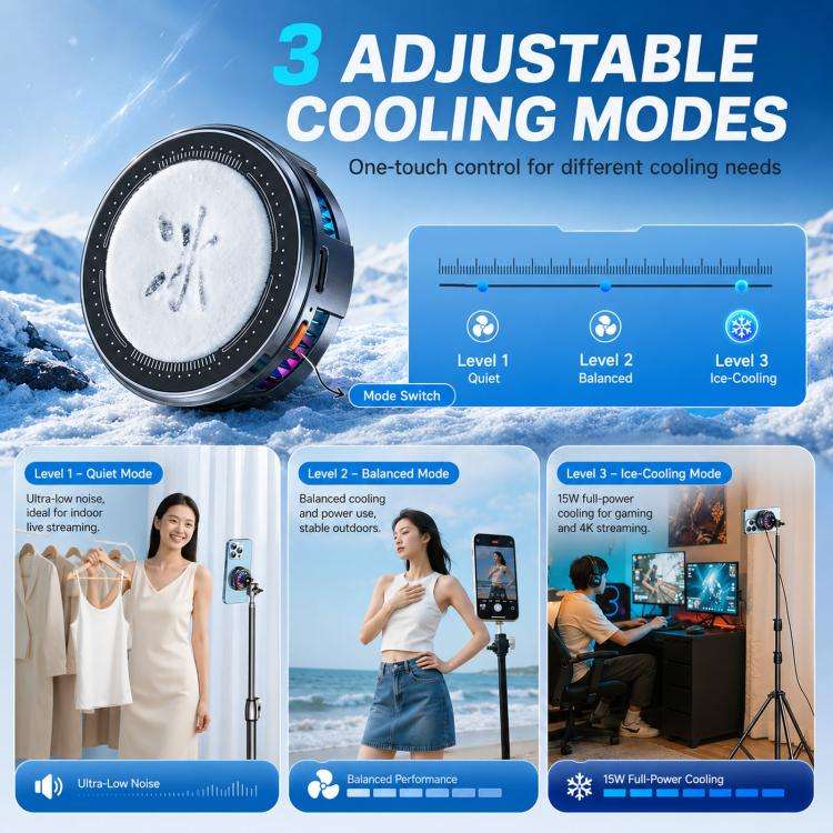17mm Ball Joint Magnetic Phone Cooler 3-Speed Semiconductor Cooling Fan, H8A Cooler Only, with Ai...