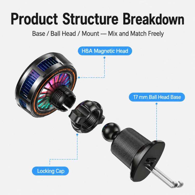 17mm Ball Joint Magnetic Phone Cooler 3-Speed Semiconductor Cooling Fan, H8A Cooler Only, with Ai...