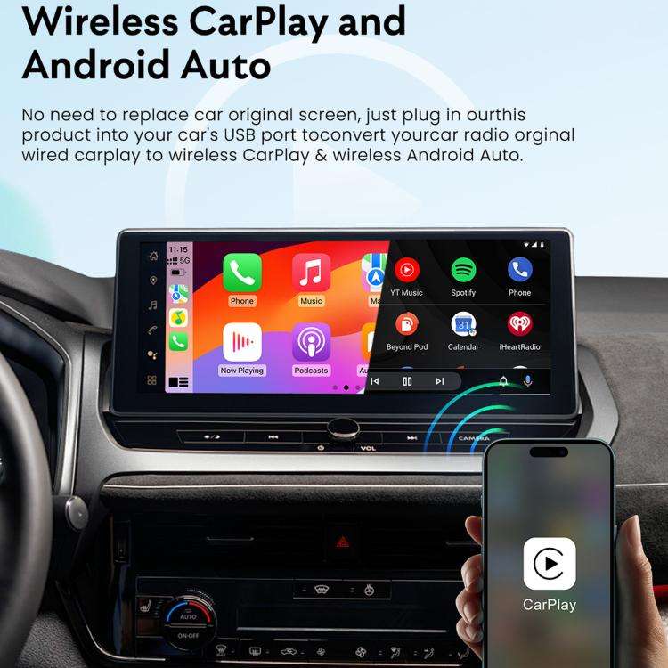 MMB WJAN-Q8W Universal Wireless CarPlay Adapter Plug-And-Play Wired To Wireless Smart Box, 8+128G...