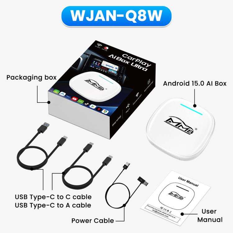 MMB WJAN-Q8W Universal Wireless CarPlay Adapter Plug-And-Play Wired To Wireless Smart Box, 8+128G...