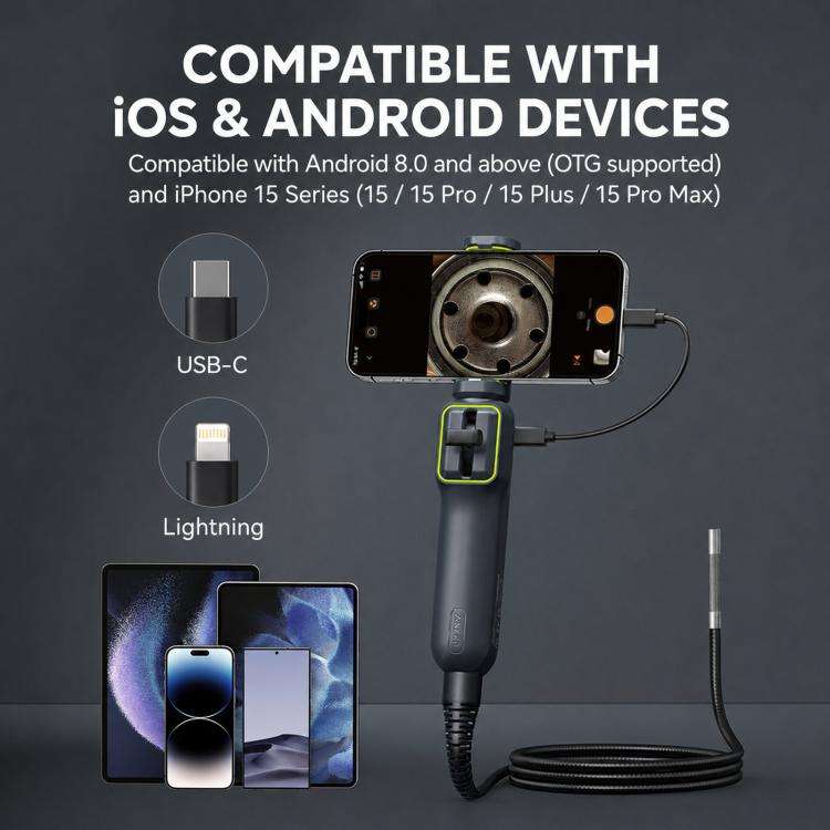 ANYKIT AD100 360-Degree Rotatable Industrial Endoscope IP67 Waterproof HD Auto Repair Borescope, ...