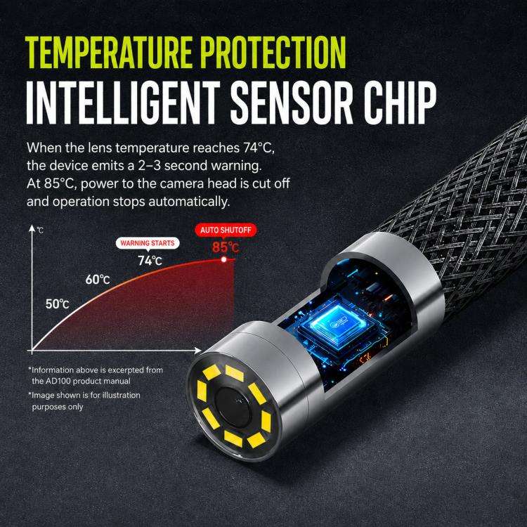 ANYKIT AD100 360-Degree Rotatable Industrial Endoscope IP67 Waterproof HD Auto Repair Borescope, ...