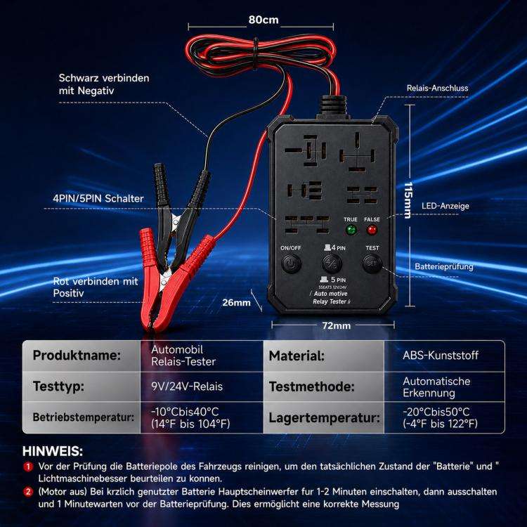 12V 24V Automotive Relay Tester 5-Socket Universal 4-Pin & 5-Pin Auto Relay Diagnostic Tool