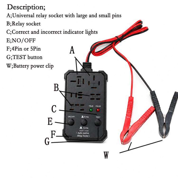 12V 24V Automotive Relay Tester 5-Socket Universal 4-Pin & 5-Pin Auto Relay Diagnostic Tool