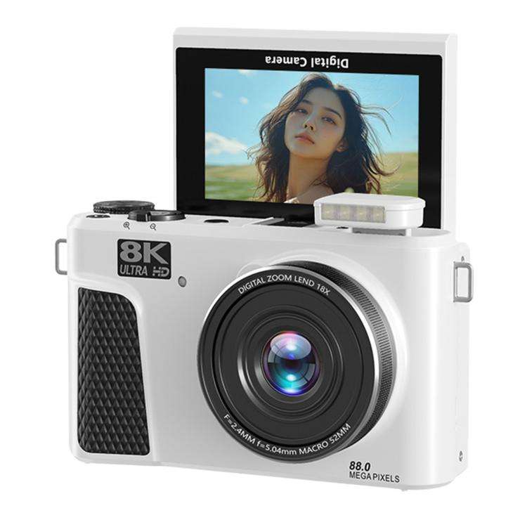 8K Digital Camera With 3.0 Inch IPS Screen 18X Zoom Auto Focus WiFi Micro Camera, White No Memory...