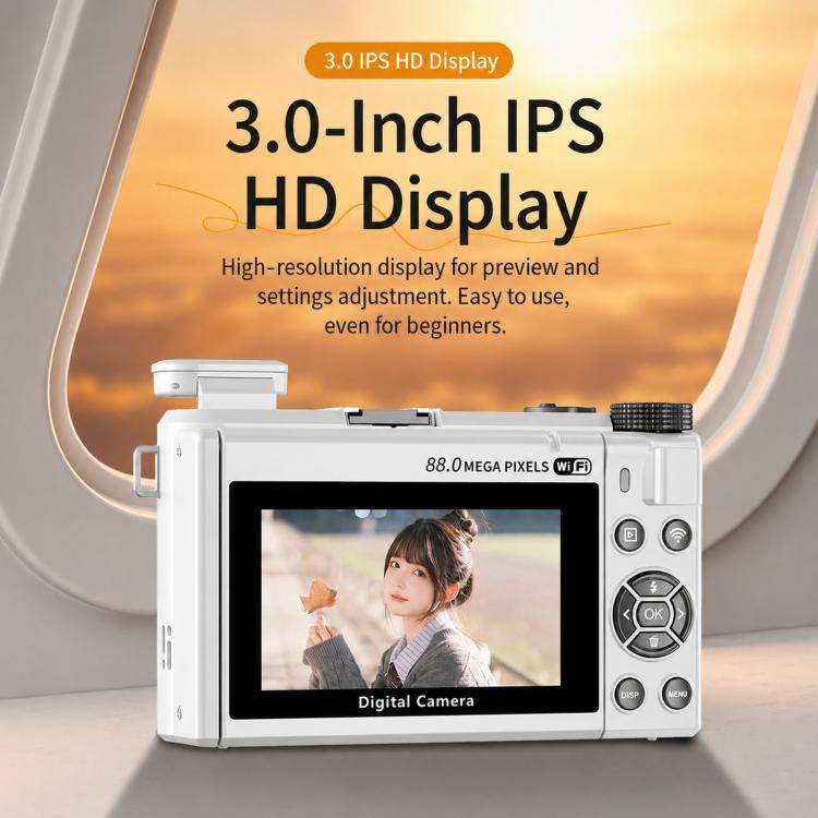 8K Digital Camera With 3.0 Inch IPS Screen 18X Zoom Auto Focus WiFi Micro Camera, White No Memory...
