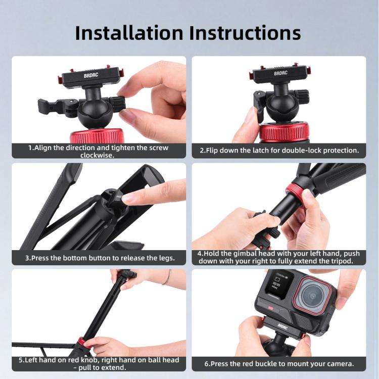 For Insta360 Ace Pro 2 / X5 BRDRC 1.6m Ball Head Quick-Release Tripod Selfie Extension Pole
