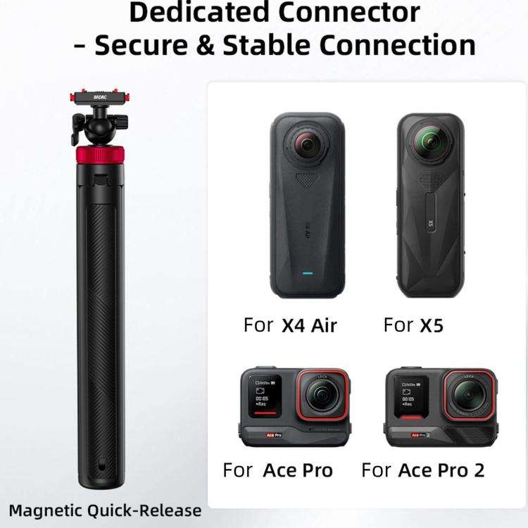 For Insta360 Ace Pro 2 / X5 BRDRC 1.6m Ball Head Quick-Release Tripod Selfie Extension Pole