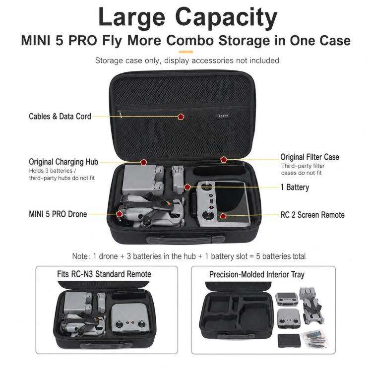 For DJI Mini 5 Pro Fly More Combo BKano Hard Shell Carrying Case Handbag With Shoulder Strap Comp...