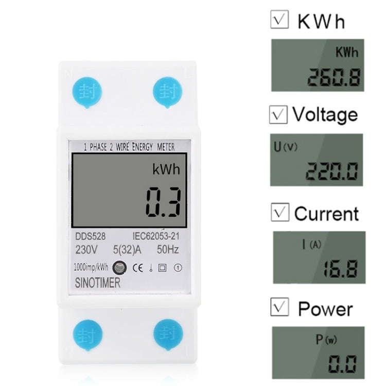 DDS528 5-32A 230V 50Hz Single-phase Household DIN Rail Electronic Multi-function Energy Meter, 23...