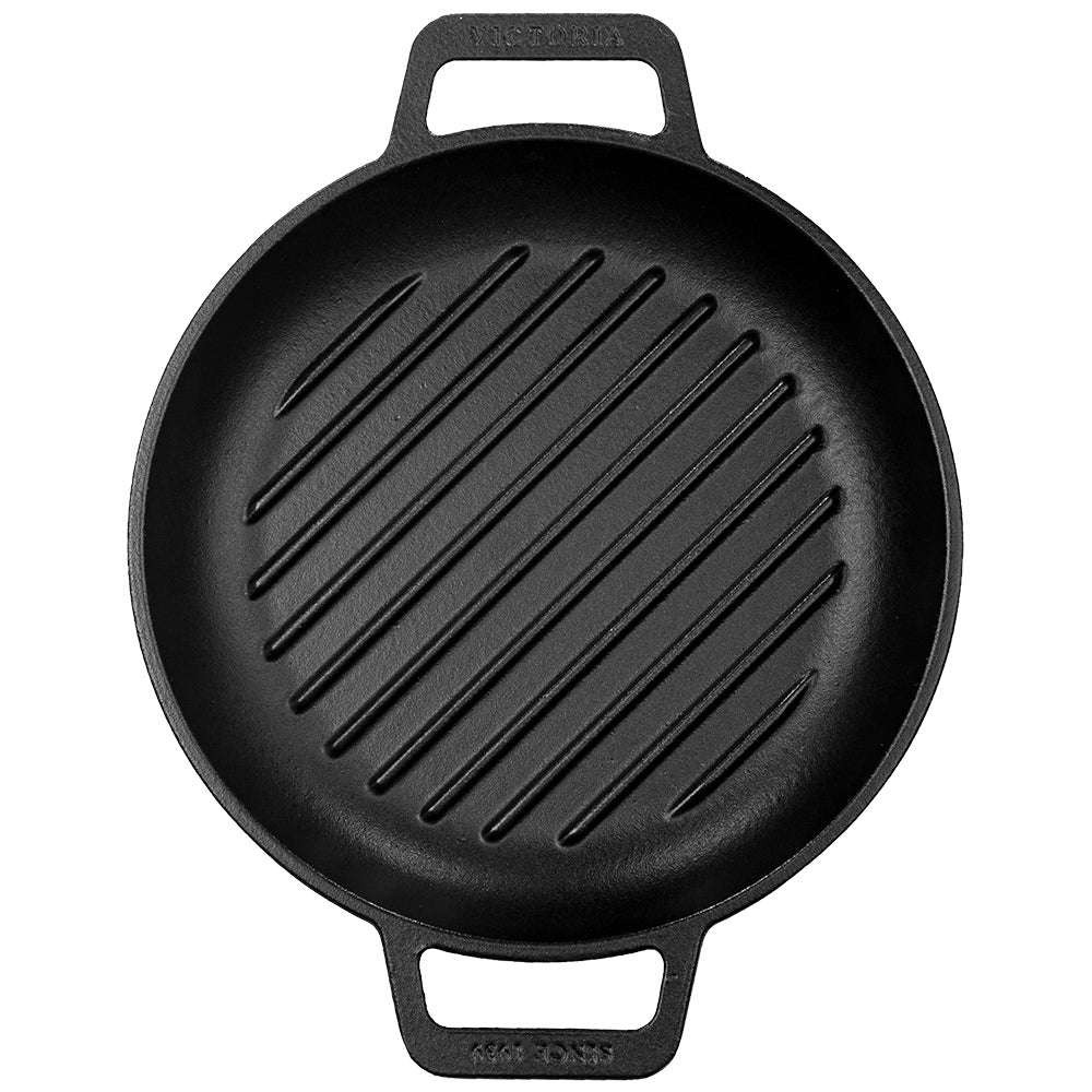 Victoria Enamelled Round Grill Cast Iron Skillet, 26cm