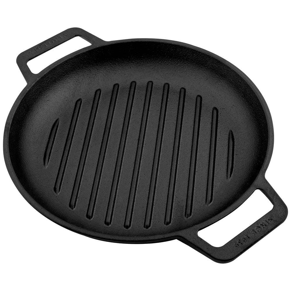 Victoria Enamelled Round Grill Cast Iron Skillet, 26cm