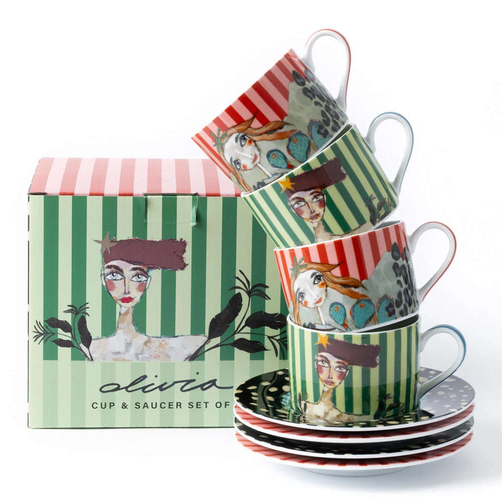 Olivia Princess Porcelain Cups & Saucers, Set of 2