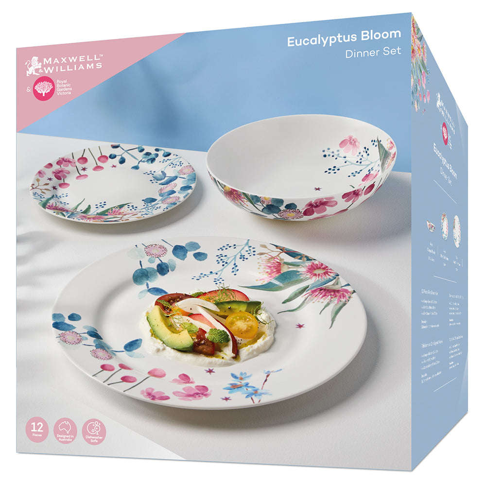 Maxwell & Williams Botanic Gardens Eucalyptus Bloom Rim Dinner Set, 12pc