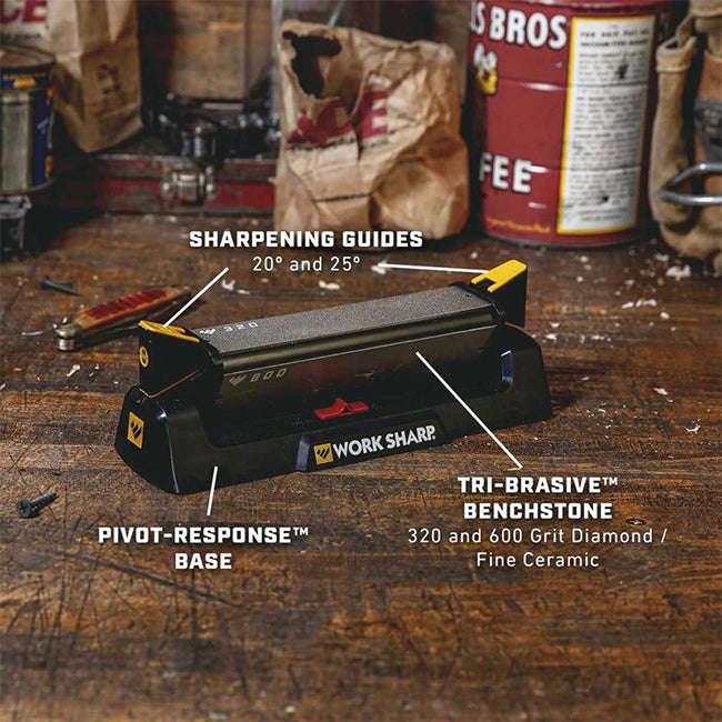 Work Sharp BenchStone Knife Sharpener with TriBrasive & Pivot Response