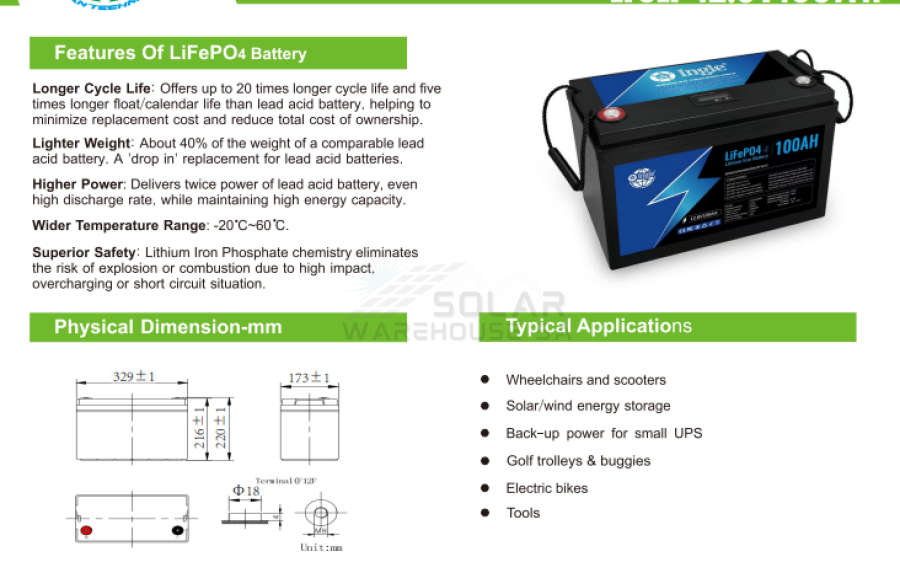 12.8v 100ah 1.28Kwh Ingle Lithium Battery