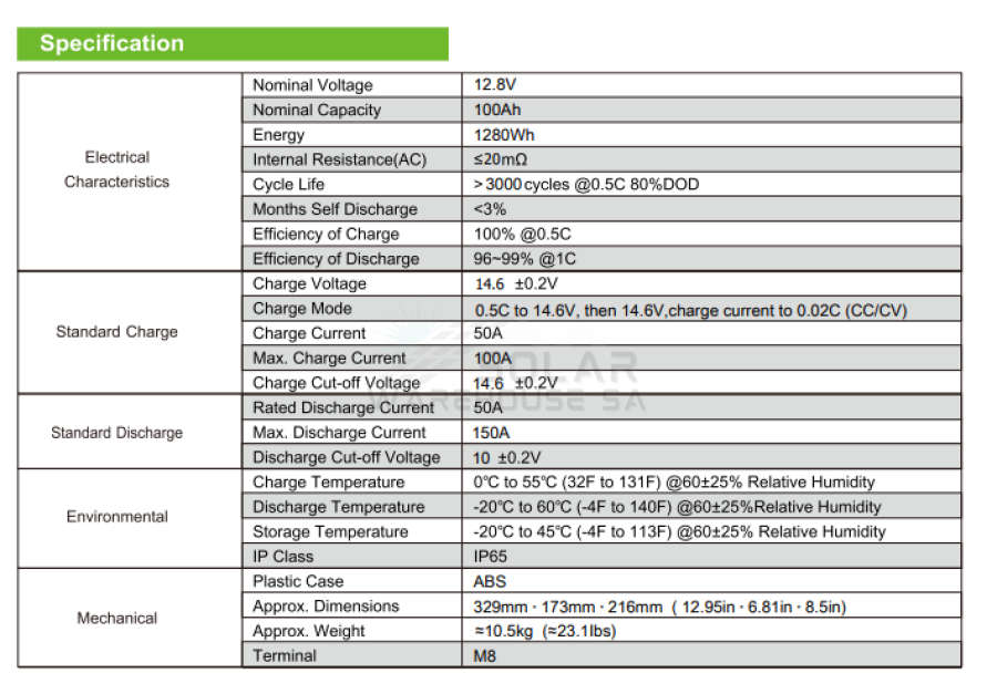 12.8v 100ah 1.28Kwh Ingle Lithium Battery
