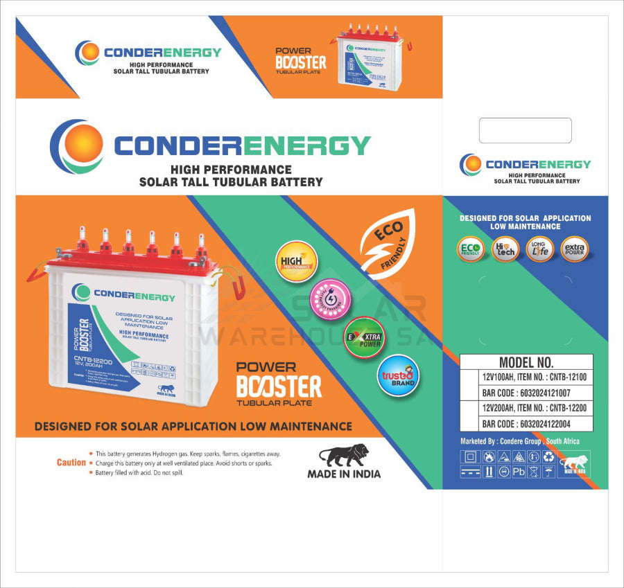 Conderenergy Tubular 12V 100AH Battery 3000 Cycles