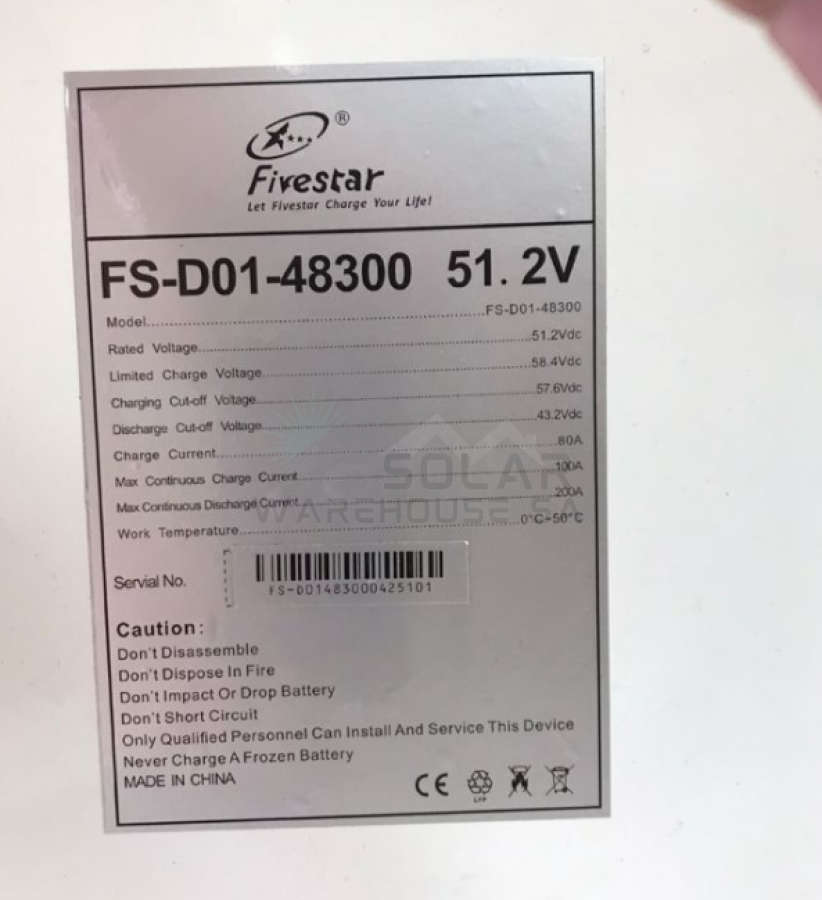 Fivestar 51.2V 300AH  15.36Kwh Lithium Battery FS-D01-48300