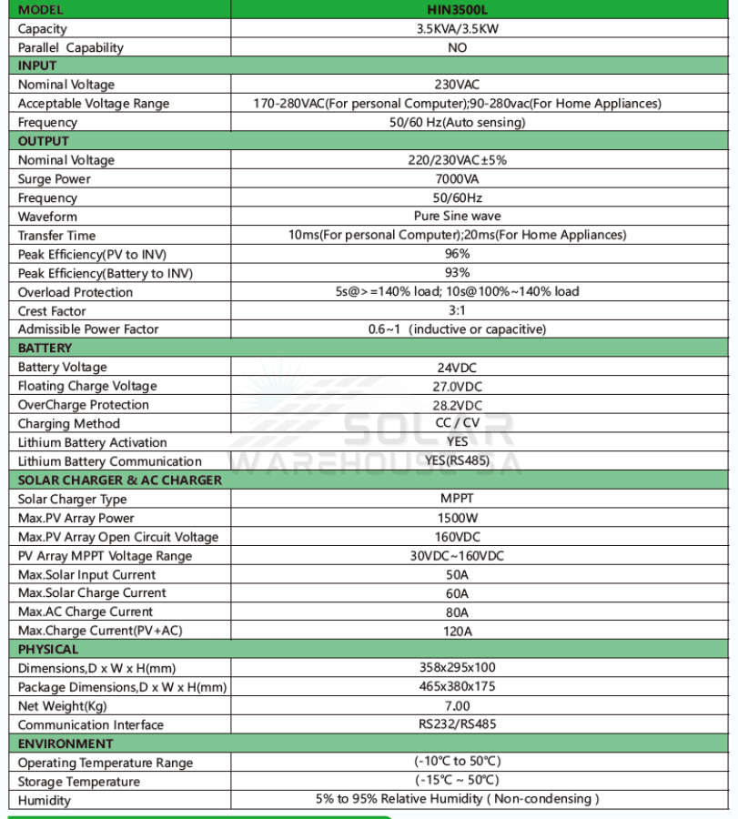 Hybrid Inverter 24v 3.5 Kva 3500w Mppt 60A Inverter Pure Sine Wave - Ecco