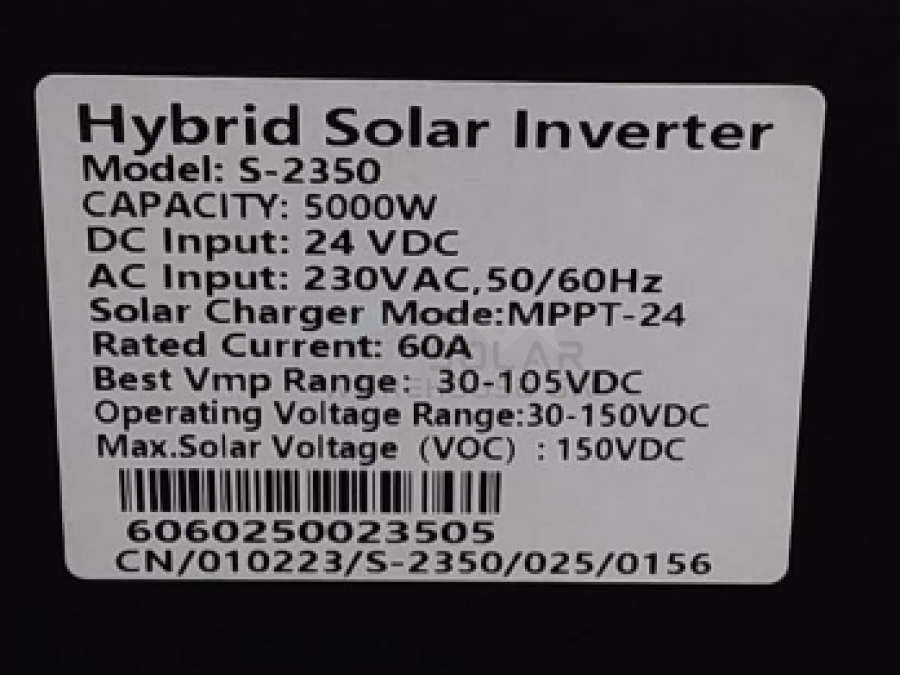 Hybrid Inverter 5KVA 5000W MPPT 24V -Sun Solar S-2350 German Tech