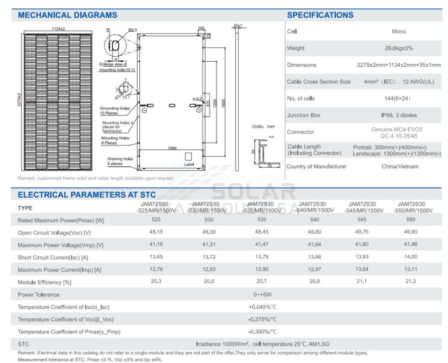 JA 550W MBB Half-Cell Module Monocrystalline Panel