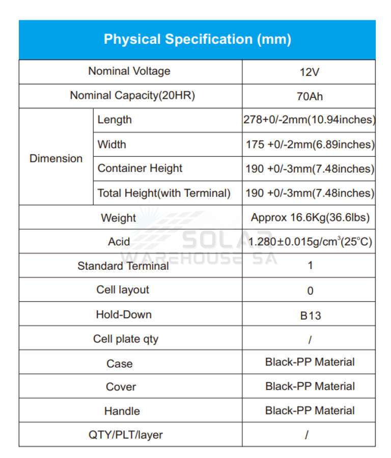 Leoch 12V 70Ah BA652 560A Flooded Maintenances-Free Car Battery