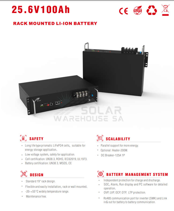 Ritar 25.6v 100ah Lithium LifePO4 2.56Kwh Wall/Rack Mount Battery