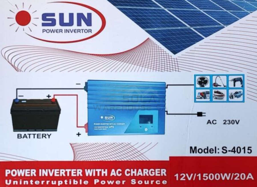 Sun Solar S-4015 1500Watt 12v DC to 220v AC Modified Sine Wave With Charger