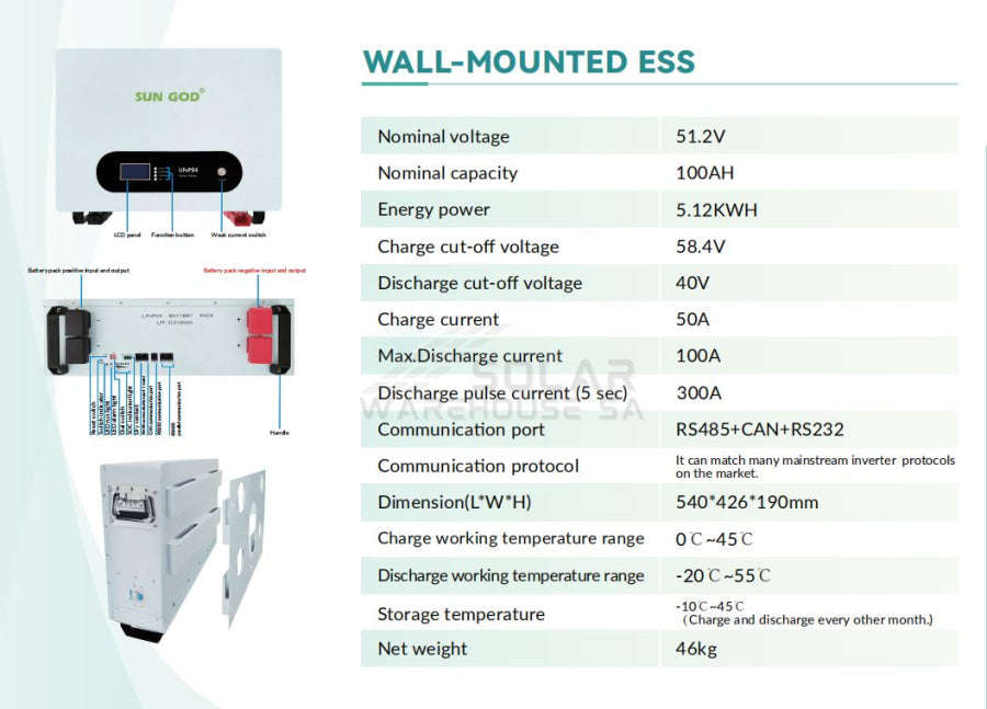Sungod 51.2V 100AH 5.12 Kwh Lithium ion Battery LifeP04 Battery Pack